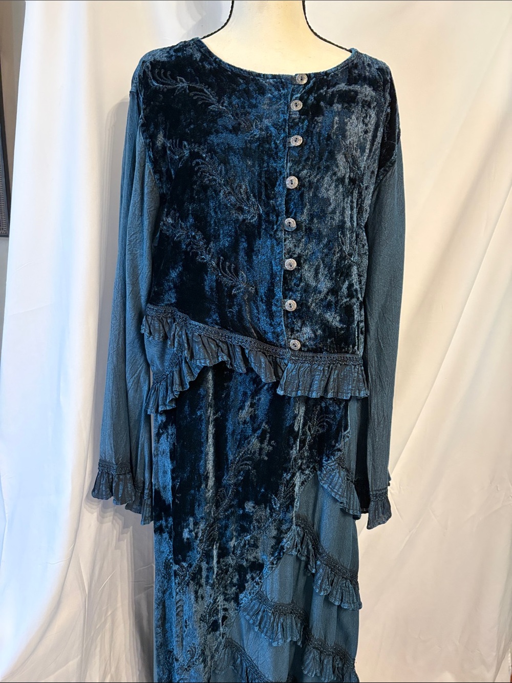 L'POGEE Velvet Maxi Sundress with Jacket in Deep Teal Free Size NWT Whimsygoth